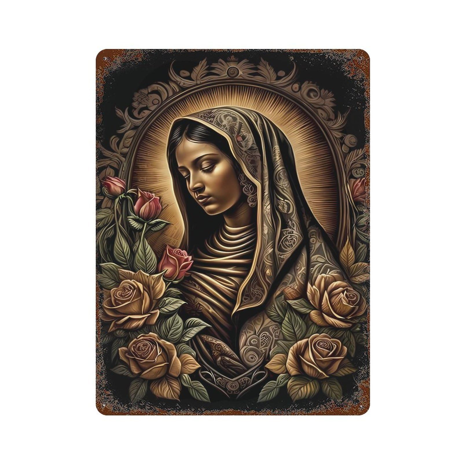 The Virgin of Guadalupe Rusty Metal Tin Sign 15.7"x11.8", for Pub, Kitchen And Man Cave Decor, Farmhouse Wall Decor