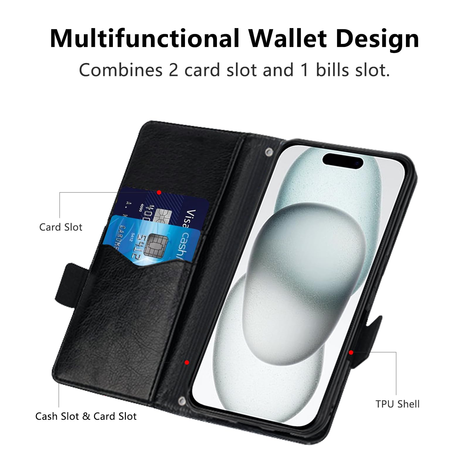 Custodia Portafoglio In Pelle Per IPhone 13 Pro – Flip Con Slot Carte E Supporto Magnetico – Nero