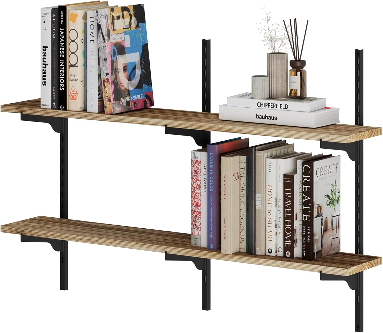 Wallniture Turin 36 inch Wooden Wall Shelf Unit, Height Adjustable Wall Shelves for Display, Storage, Organization and Decor, Kitchen Organizer Shelf, Floating Bookshelves for Living Room