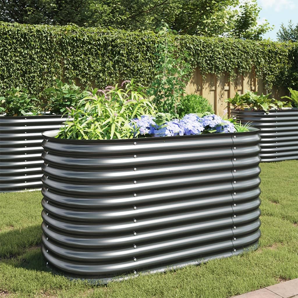 vidaXL Garden Raised Bed Galvanised Steel, Oval Garden Planter for Flowers and Planters, Bottomless Raised Flower Bed, Weather-Resistant, Grey, 63"x31.5"x31.9"