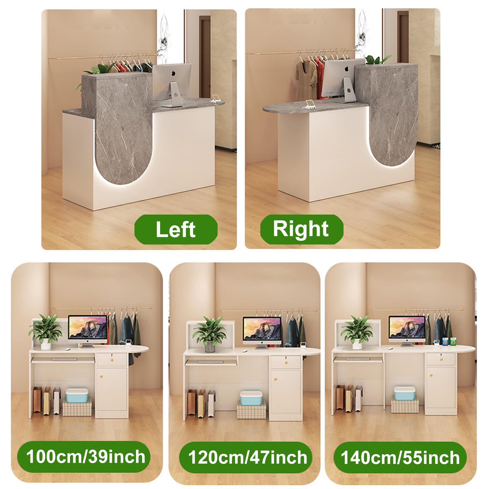 Bancone Reception Moderno, Banco Cassa con Ripiani, Banco Cassa per Negozi, Banco Reception con Cassetti Chiudibili A Chiave, per Piccoli Spazi, Bar, Negozi, Hotel,White Right,120cm/47inch