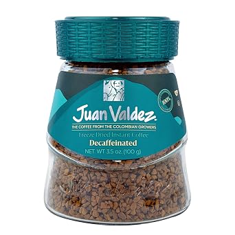 Juan Valdez Decaffeinated Freeze Dried Coffee | 100% Colombian Arabica Beans | 100% Colombian Coffee | 3.5 oz / 100 gr Jar | Rich Flavor, Naturally Decaf with Sugarcane