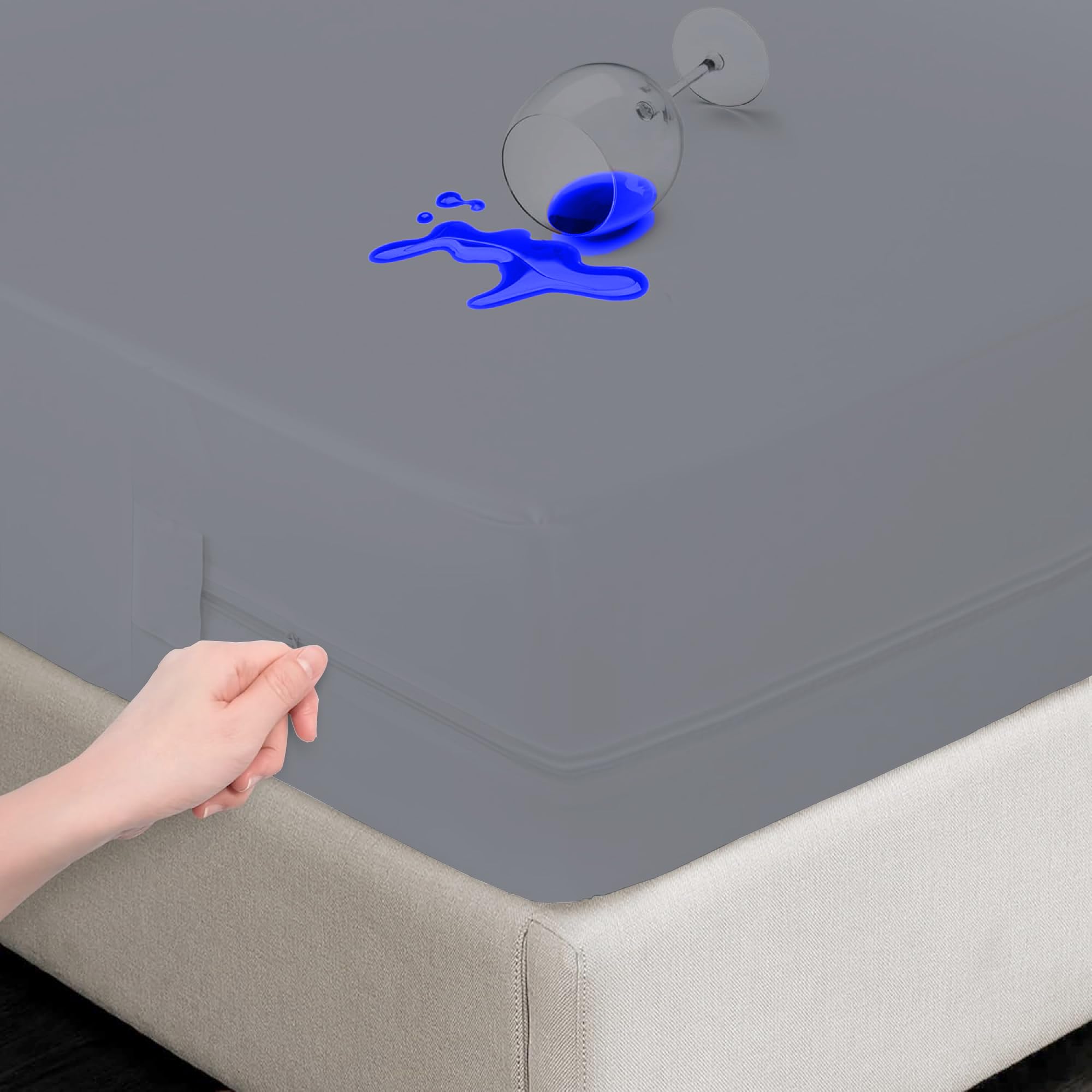 BlissLo Wateproof Mattress Encasement King Size - 150x190+30 Cm, Zipped Mattress Protector Hypoallergenic, Dust Mite, Bed Bug Proof, Anti-Allergy, Noiseless Mattress Cover King Size Bed (Grey)