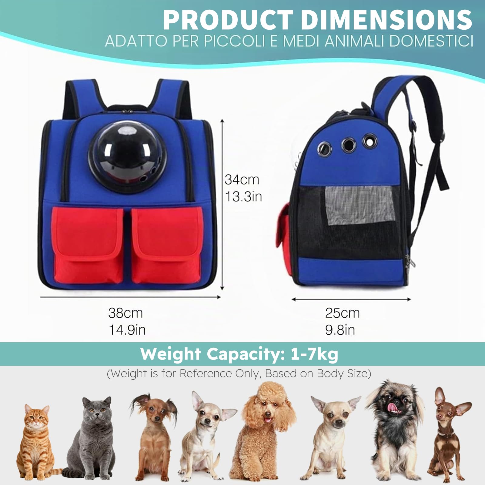 PETCUTE Katzen Rucksack Raumkapsel,Oxford-Tuch Hunderucksack für Kleine Katze,Atmungsaktiv Haustier Rucksack mit Herausnehmbarer Matte, Faltbar Hundetasche Transporttasche für Katzen Kleine Hunde