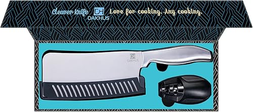 Miniatura 7 de Dakhus Cuchilla de carne cuchillo de cocina para cortar acero inoxidable cortar cortar en cubos mango cómodo carnicero afilado  funda  afilador 3 x