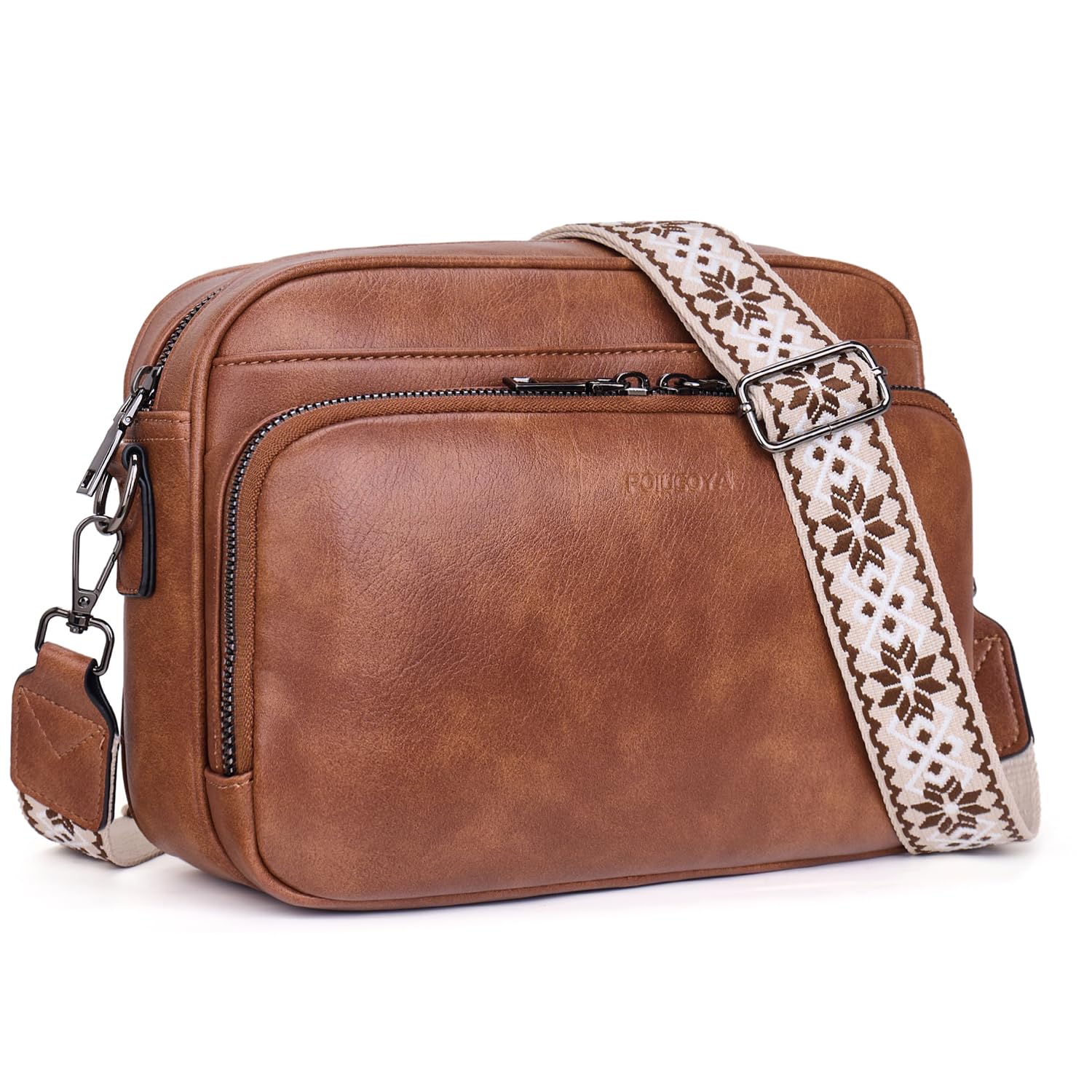 POIUGOYA Leather Crossbody Bag for Women Travel Purse Built-In RFID Wallet