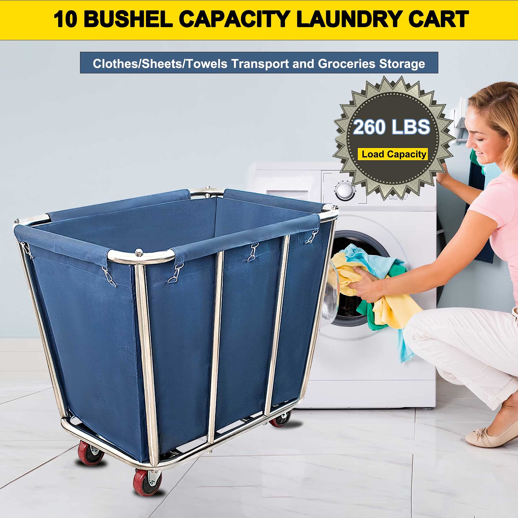 Graywlof Commercial Laundry Cart,10 Bushel (350L) Large Industrial