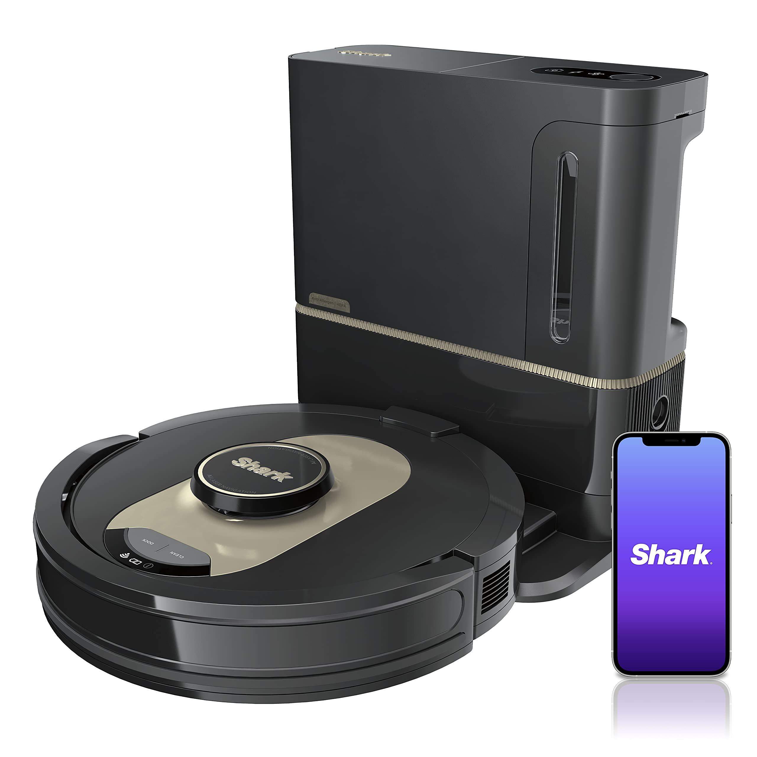 Shark AV2501AE AI Robot Vacuum with XL HEPA Self-Empty Base, Bagless, 60-Day Capacity, LIDAR Navigation, Perfect for Pet Hair, Compatible with Alexa, Wi-Fi Connected, Carpet & Hard Floor, Black (Tested, Powers on Perfect Working Order)