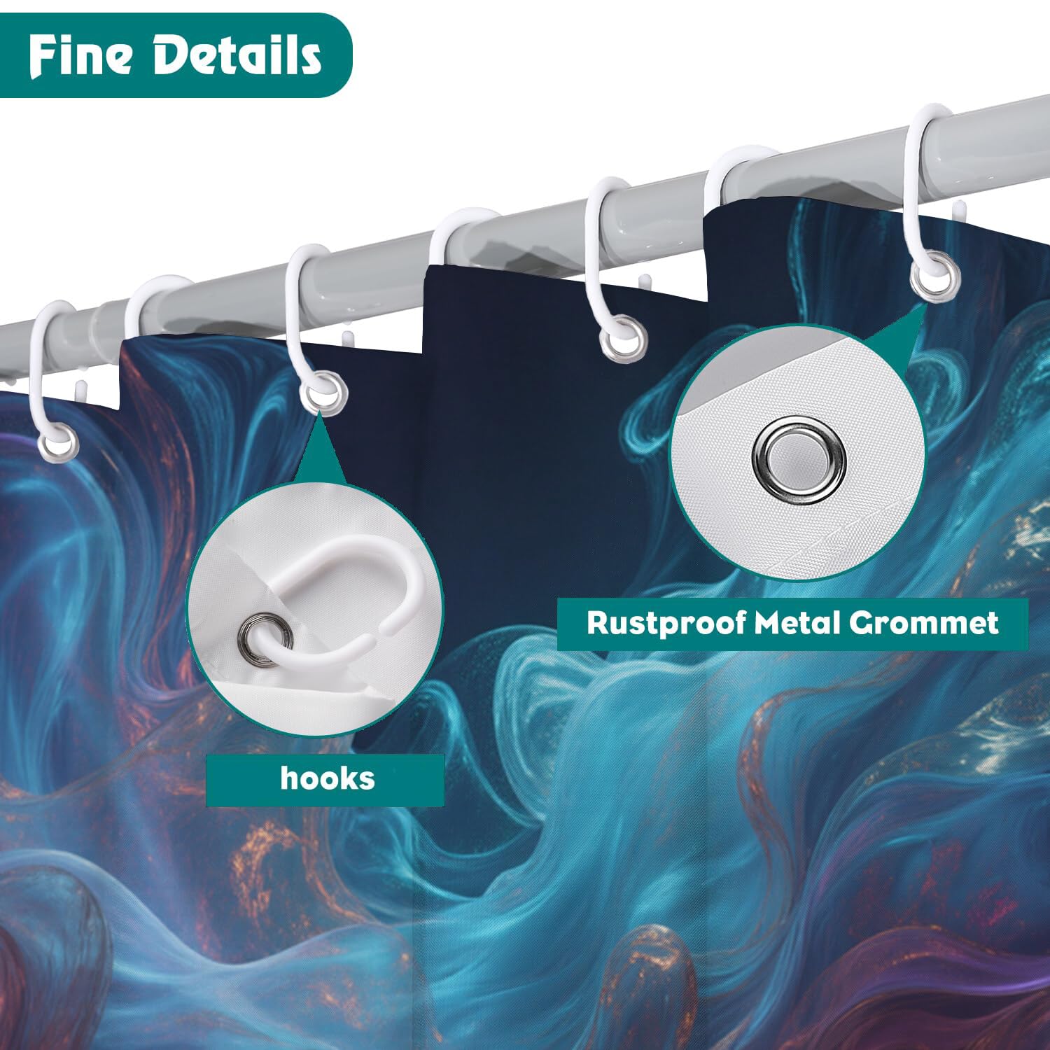 Rideau De Douche Fumée Trouble Fluide Abstrait Tissu Imperméable Lavable avec Crochets Anti Moisissure en Polyester Rideau Douche pour Salle De Bain