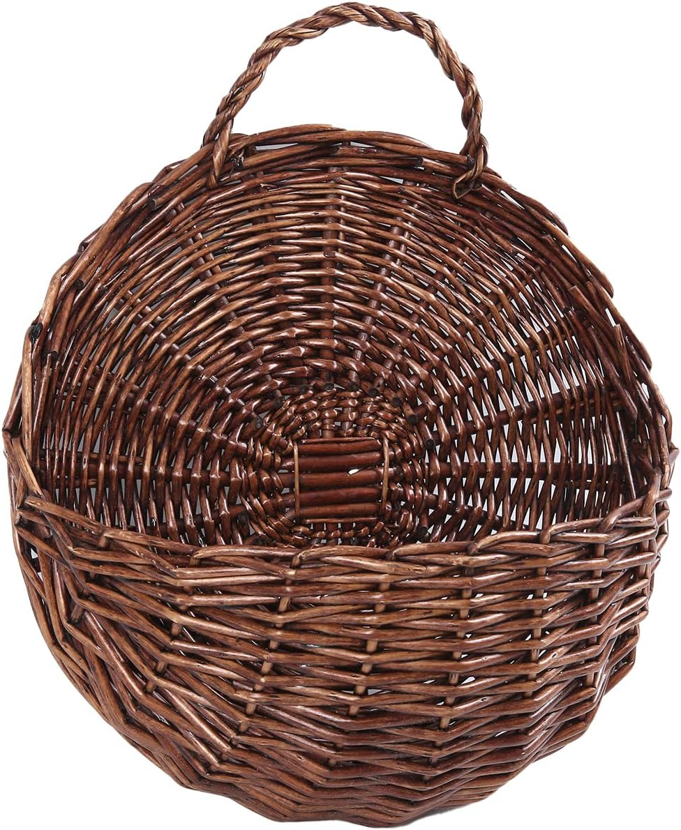 JJSQ Handmade Woven Wicker Hanging Storage Basket, Wall Decorations for Home Garden Wedding, Brown, 14.2×11.8×4.7 inch