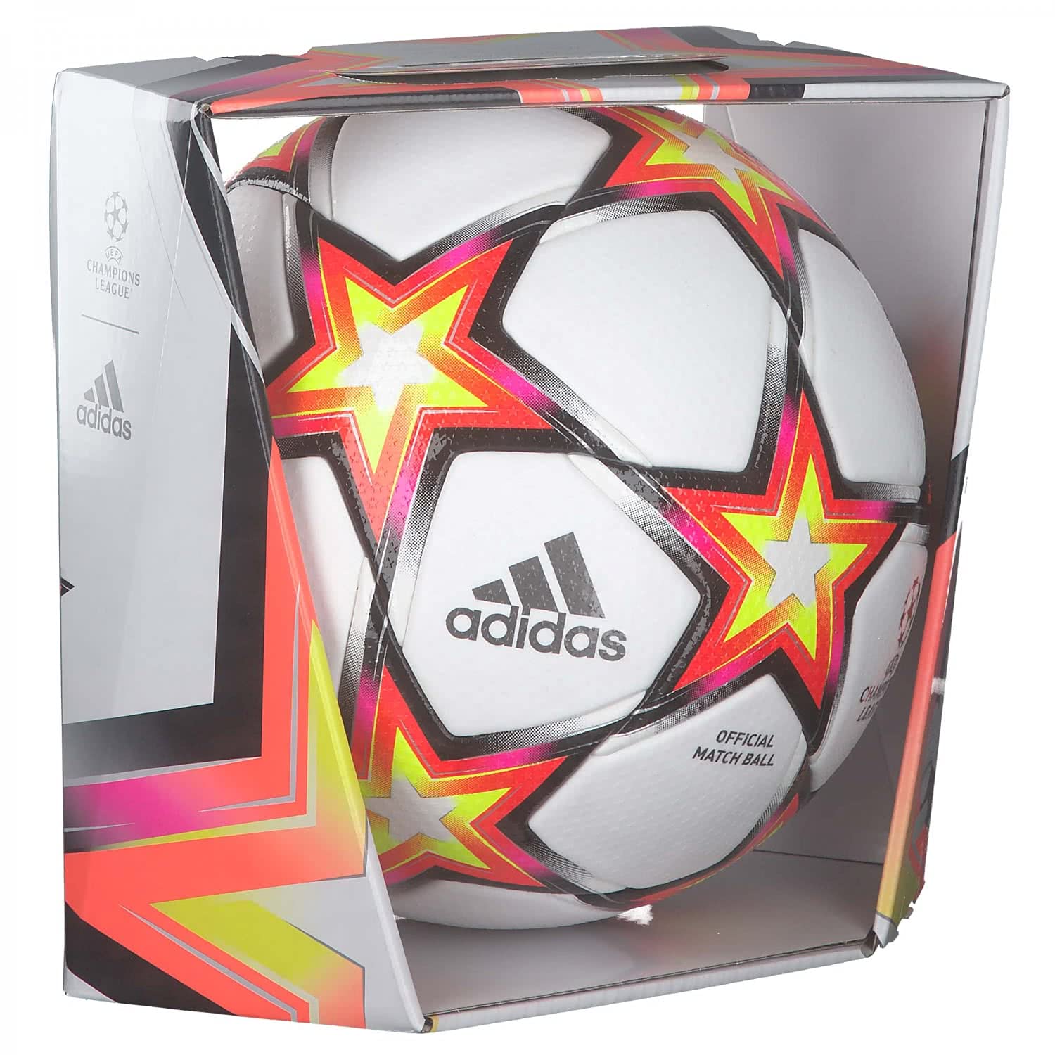 Adidas GU0214 UCL Pro PS Recreational Soccer Ball Unisex Top:White/Solar Red/Solar Yellow/Black Bottom:Shock Pink F18/SILVER Met./Iron Met. 5