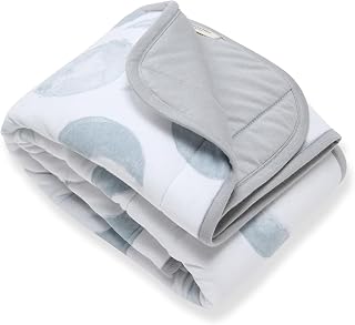 Burt's Bees Baby Organic Reversible Quilted Blanket - 100% Jersey Cotton for Nursery, Stroller & Tummy Time, 30x40 Infant Toddler Bedding