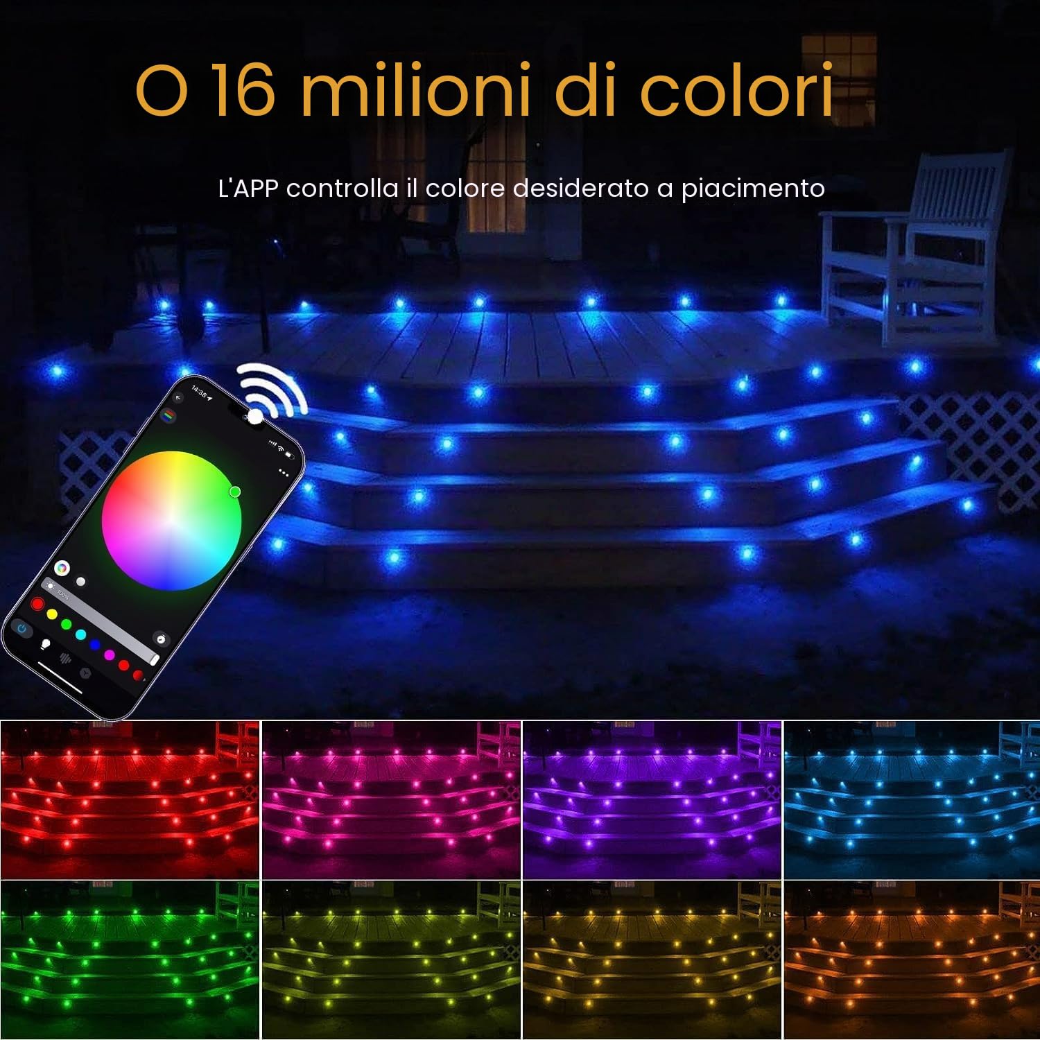 Faretto da incasso per pavimento, impermeabile IP67; diametro: 31 mm. Illuminazione per terrazza, patio, sentieri, muri, giardini, decorazioni da interno ed esterno, Rgbw + Wifi Contrôleur, 6 pièces