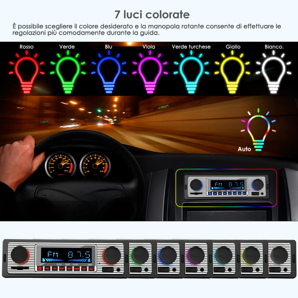 Autoradio Bluetooth,Stereo Auto Bluetooth, Autoradio 1 Din Radio Bluetooth Auto Supporta Vivavoce Lettore MP3/Radio FM, USB Per La Riproduzione Di Musica USB/WMA/WAV/TF Multimediale Telecomando