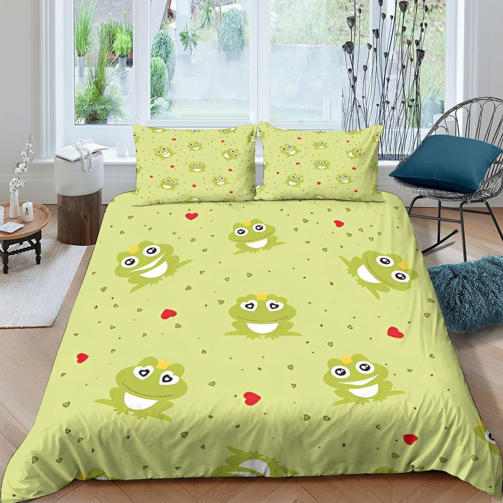 Parure de lit microfibr Prince Grenouille 220x240cm avec housse de couette 3D et taies d'oreiller