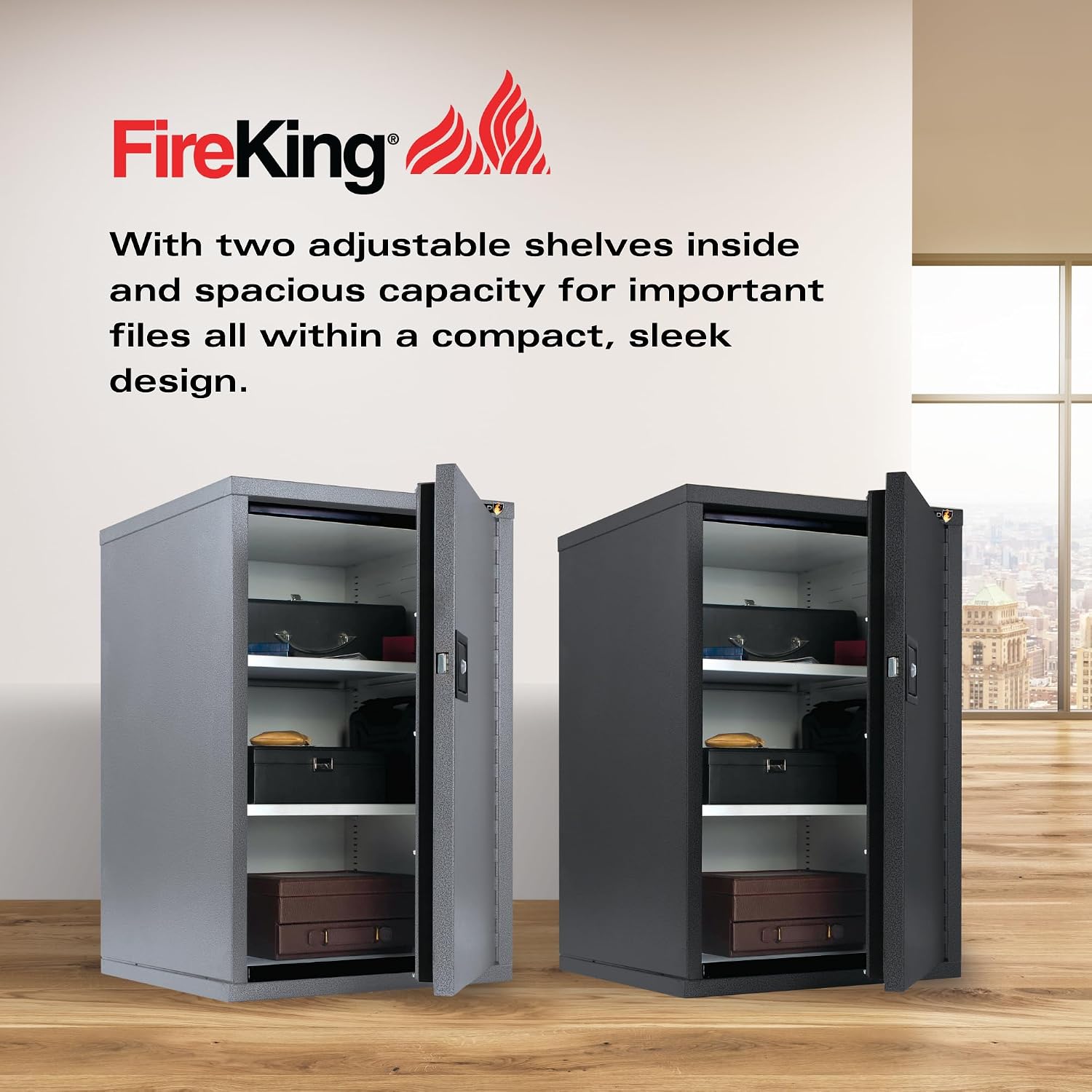 FireKing FireShield Fire Safe Storage Cabinet with Key Lock, 1 Hour Fire Rated & Water Resistant Home Safe, Home Storage Cabinets, Made in the USA, Silver