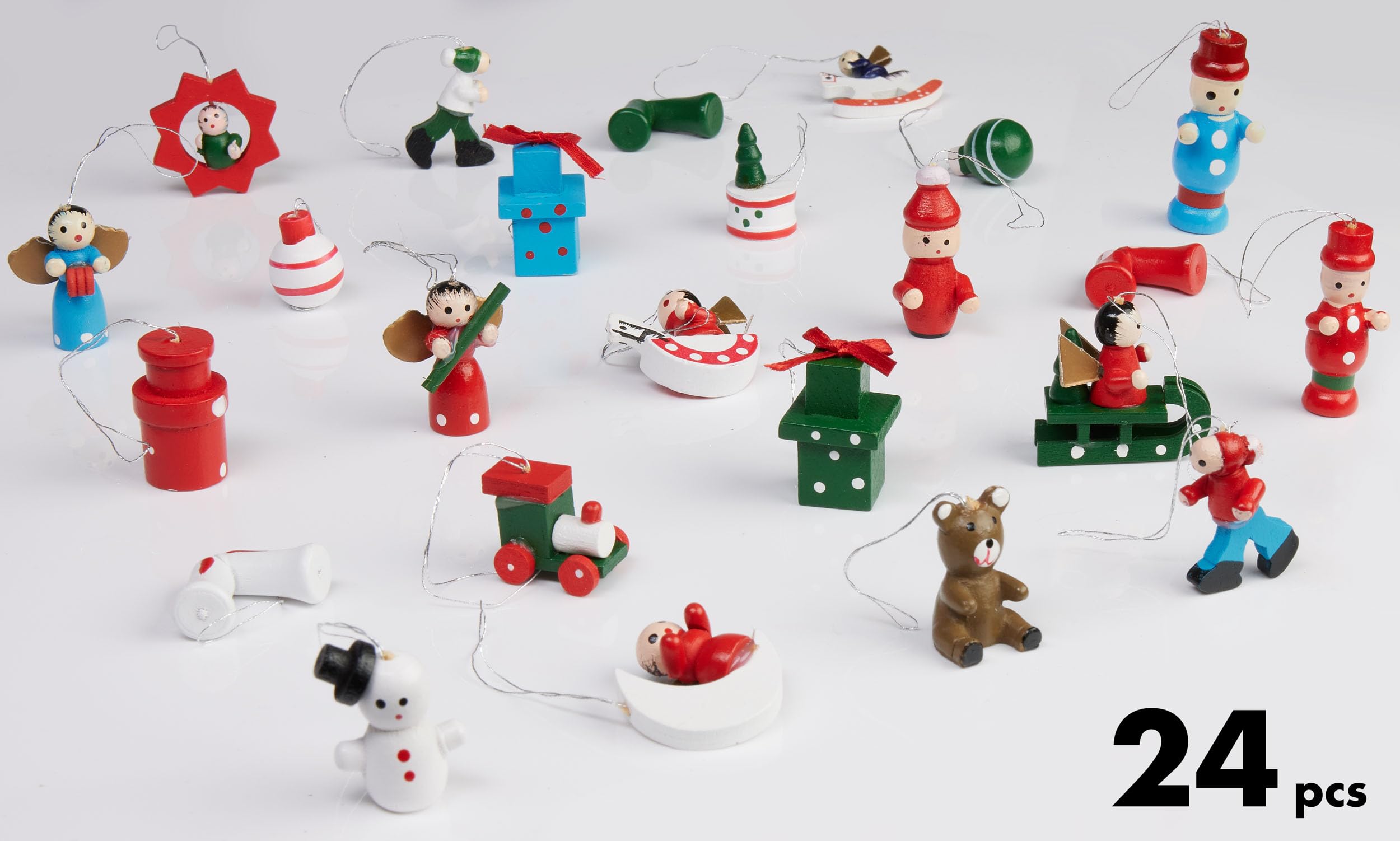 Décorations Noël BRUBAKER - 24 Figurines En Bois Peintes à La Main | Pour Sapin Traditionnel