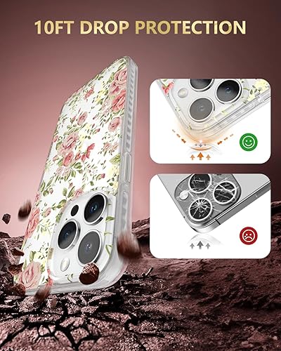 Miniatura 5 de Funda para iPhone 15 Pro Max con diseño floral rosa campestre, bonita funda transparente para teléfono para mujeres y niñas protección contra caídas