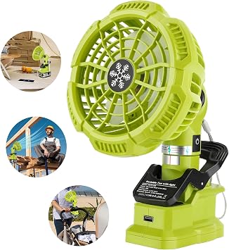 YEX-BUR Portable Clip on Fan for Ryobi 18v Battery, Clamp Fan with USB Port | Quiet Battery Operated Personal Fan, for Outdoor Camping Worksite Home Office