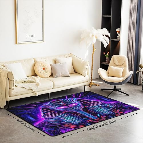 Miniatura 2 de Feelyou Alfombra de área de faraón egipcio, de 5 x 7 pies, para niños, niñas, adolescentes, estilo ciberpunk, alfombra decorativa antideslizante, de