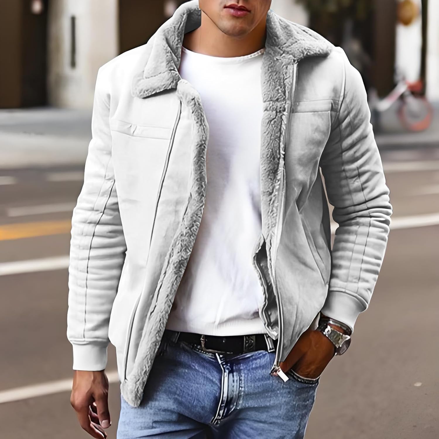 Men's Full Zipper Lightweight Jackets Winter 2025 Loose Soild Color Cardigan Windproof Jacket With Pockets