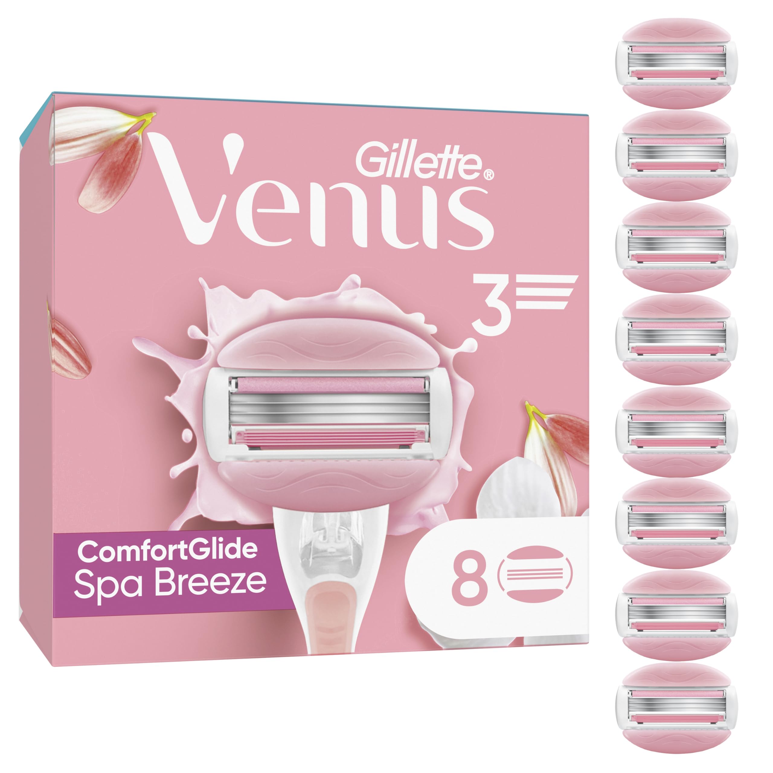 Gillette Venus ComfortGlide Spa Breeze Lamette Di Ricambio, 8 Lamette da Donna Di Ricambio per Rasoio Donna, Per Una Rasatura Liscia E Profonda Che Dura
