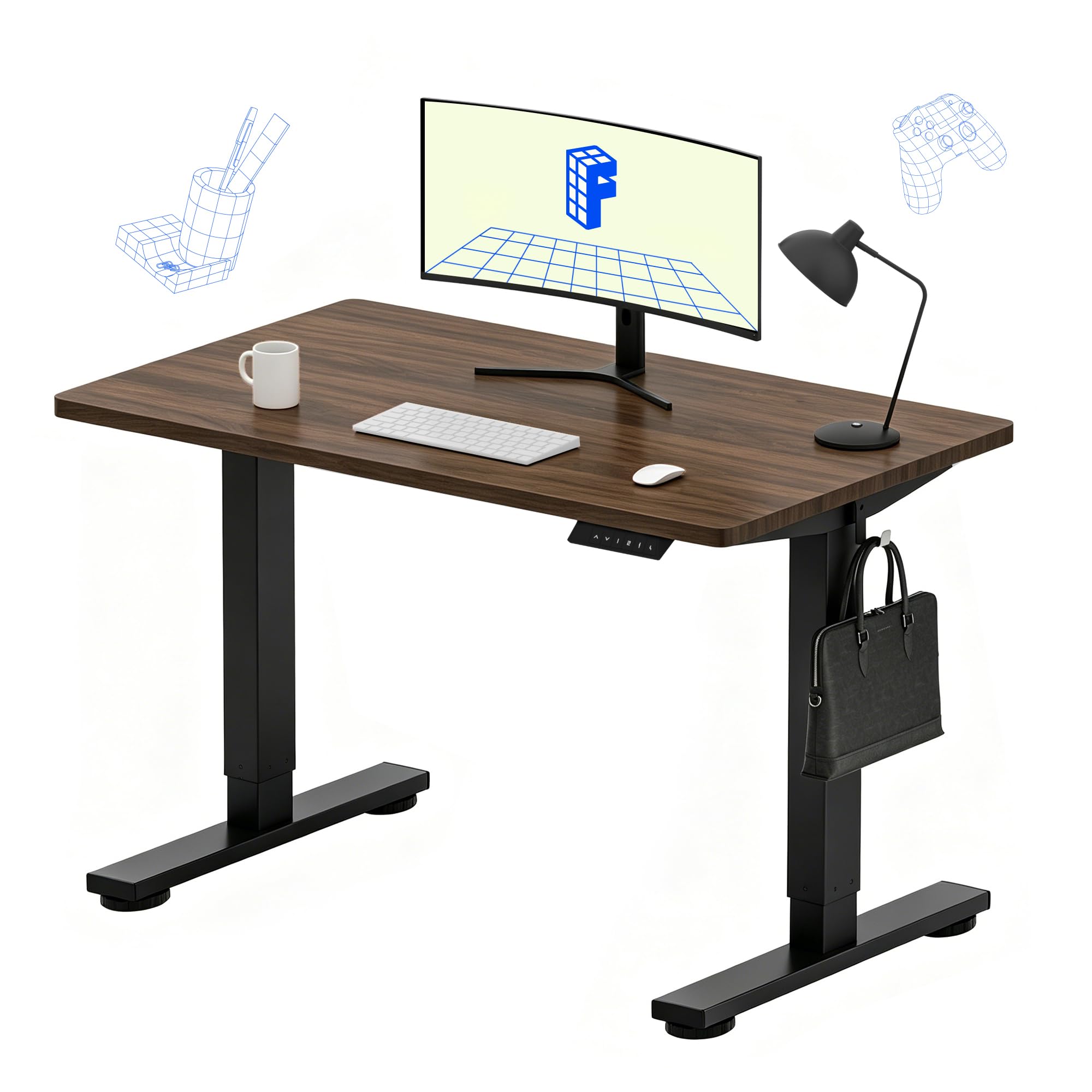 FLEXISPOT EN1 40"x24" One-Piece Standing Desk, Black Walnut (Black Frame)