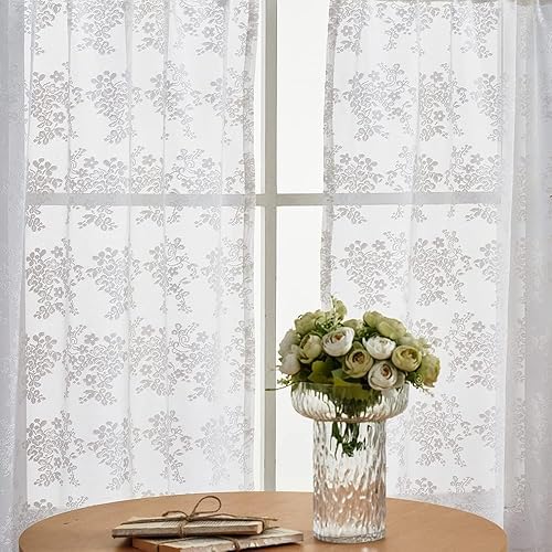 Miniatura 2 de YJ YANJUN Cortinas de encaje para café de 24 pulgadas de largo, cortinas de baño cortas estilo campestre, juego de cortinas bohemias para ventanas