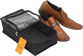 Black Shoe Box for Travel & Storage | Men’s Shoe Organizer Bag, Pouch & Cover | Waterproof Non-Woven Shoe Bag for Sports Shoes, Sneakers, Boots & Dress Shoes | Essentials Pack of 1