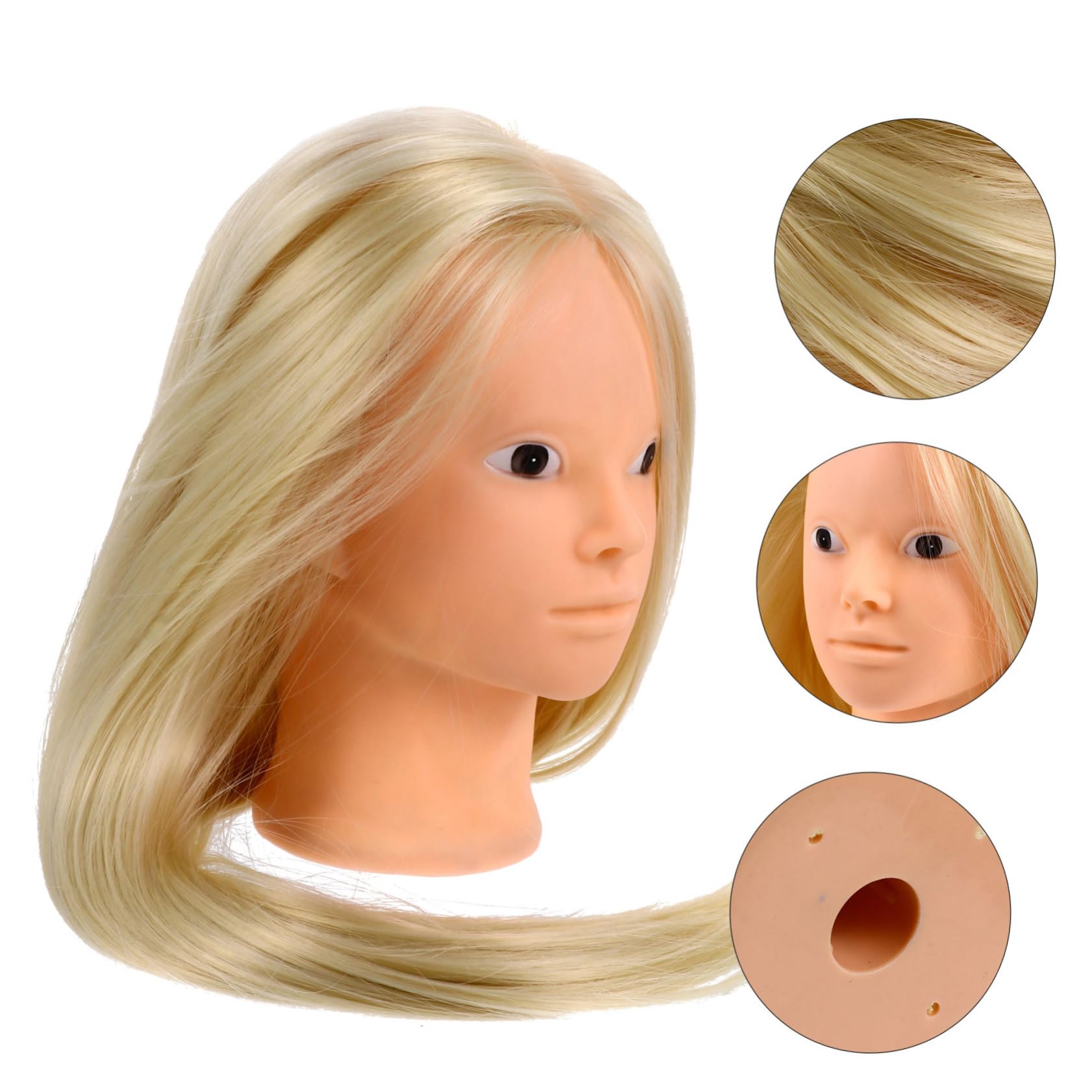 WOONEKY Cabeza de Maniquí y Soporte para Peluquería con Peluca Dorada Práctica de Trenzado y Corte Adecuado para Peinados de Boda y Danza