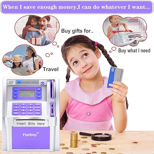 Miniatura 6 de Fishboy Alcancía para cajeros automáticos para niños con memoria de apagado y tarjeta de débito para dinero real, apagado de Onekey, reconocimiento