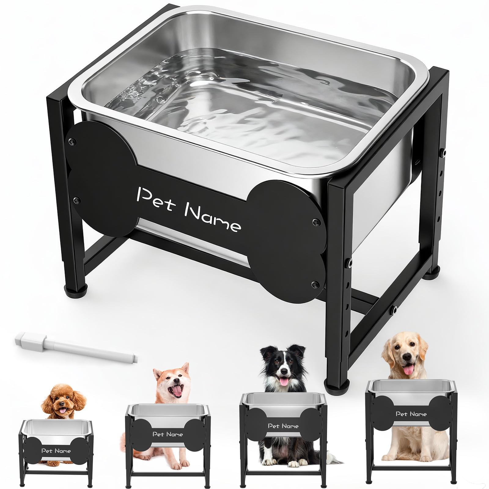 Comedero Elevado para Perros, 9L Bebedero de Acero Inoxidable con Altura Ajustable para Razas Grandes, Cuenco de Agua para Perros con Soporte Metálico, Alivia Presión Articular, Fácil Limpiar