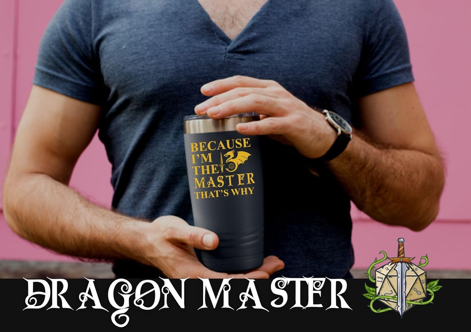 Onebttl Dragon Master Tumbler - 20OZ Stainless Steel Gift for Men, Dad, Boyfriend, Coworker - Black - Image 7