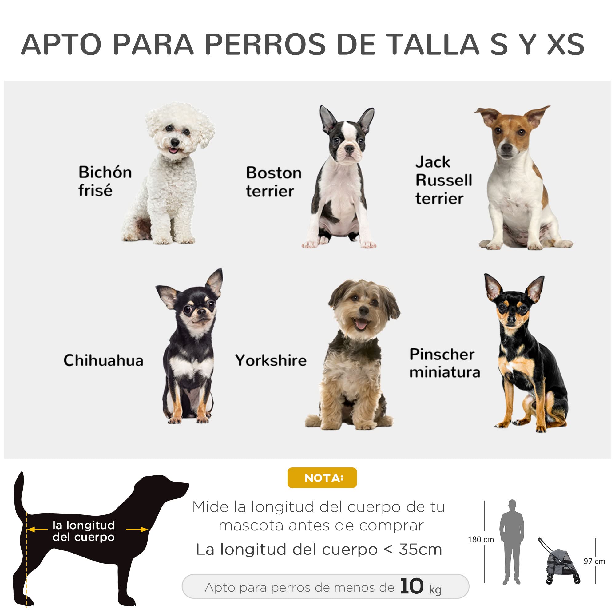 PawHut Carrito para Perros Plegable Cochecito para Mascotas Cochecito para Perros Pequeños con Ventanas de Malla Cojín Lavable Correas de Seguridad y Marco de Acero Carga 10 kg Gris
