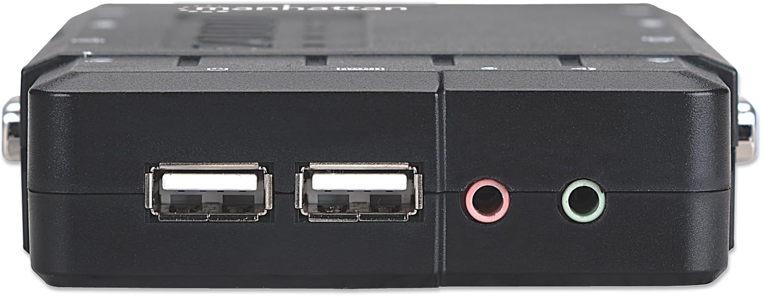 MANHATTAN 4 Port KVM Switch – Audio & Microphone Functionality with USB Support – for Managing Multimedia Systems on Computer & PC – 151269