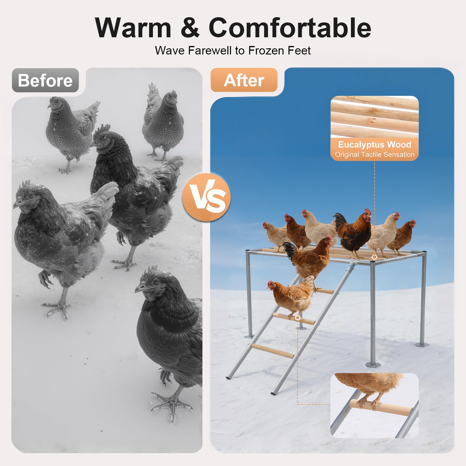 Piattaforma per polli con scala di pollo, scaletta per arrampicata pollaio, accessorio per piattaforma di riposo per polli e polli adulti, 105 x 60 x 60 cm