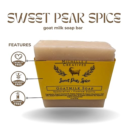 Vista 4 de Michelle's Creatives Sweet Pear Spice Goat Milk Bar Soap - Handmade Moisturizing Bar Soap - Vegan bath soaps for women and Men - Made with Natural