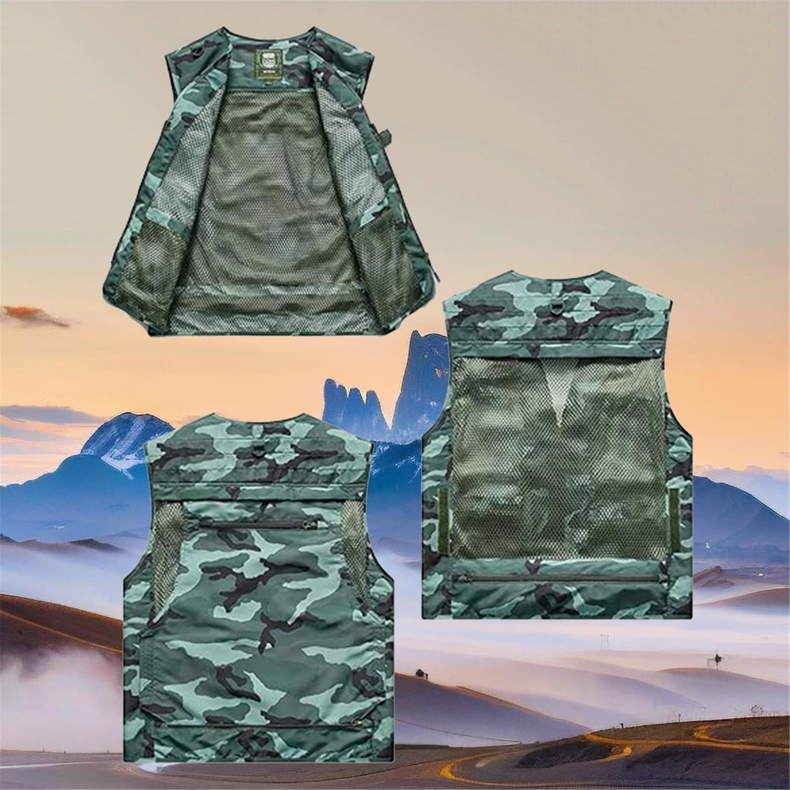 CLSQLXYJZC Giacca Cargo Trekking, Gilet Tattico Mimetico Multifunzionale Da Uomo Senza Maniche Multitasche Da Pesca, Giacca Estiva Lavoro Safari Multiuso Per Attività All'aperto, Per Caccia