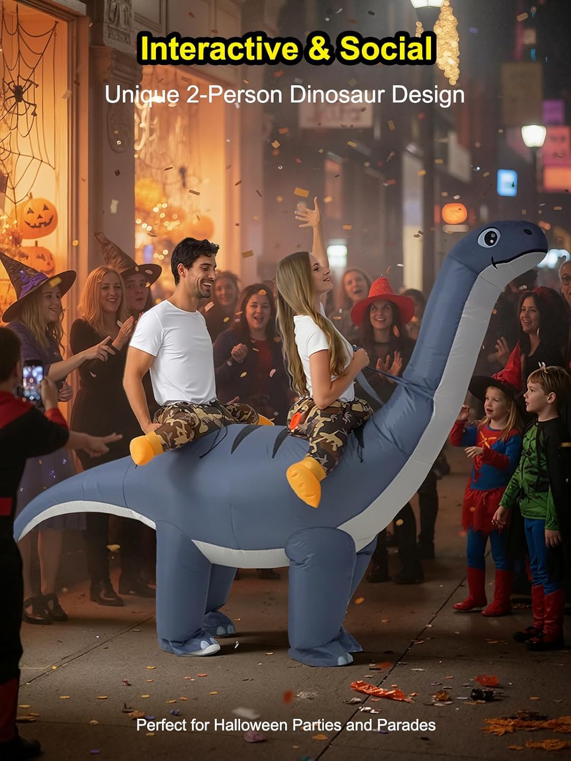 Inflatable Dinosaur Costume 2-Person for Adults, Conjoined Diplodocus Halloween Costume for Couples, Friends Family Funny Blow Up Ride on Costumes for Themed Party and More - Image 5