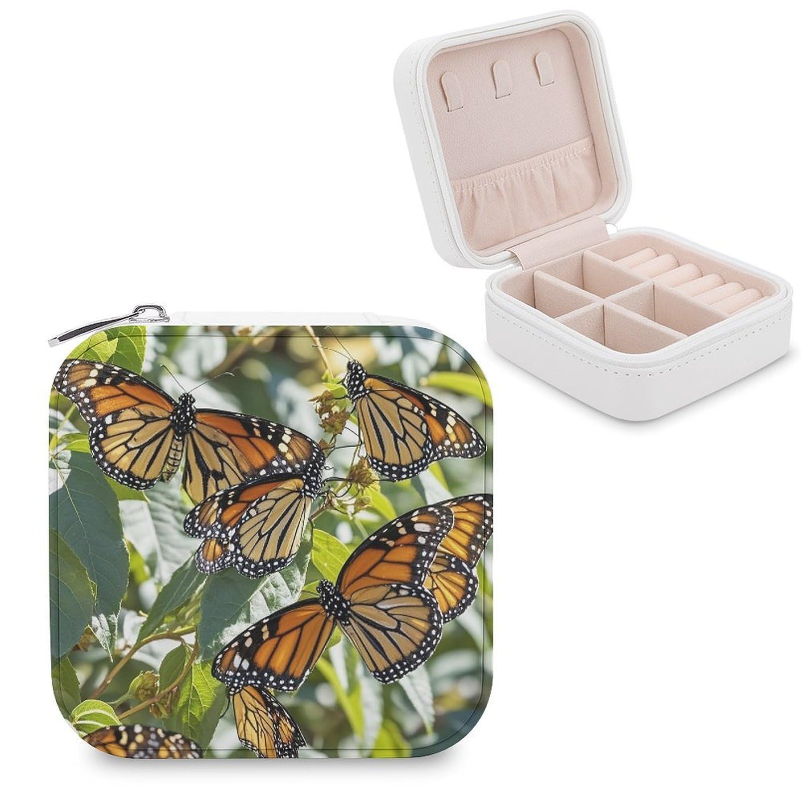 FekiLoot Monarch Butterflies Jewelry Case Personalized Leather Jewelry Box Mini Travel Jewelry Case Small Portable Jewelry Organizer for Ring Earrings Necklace Bracelet
