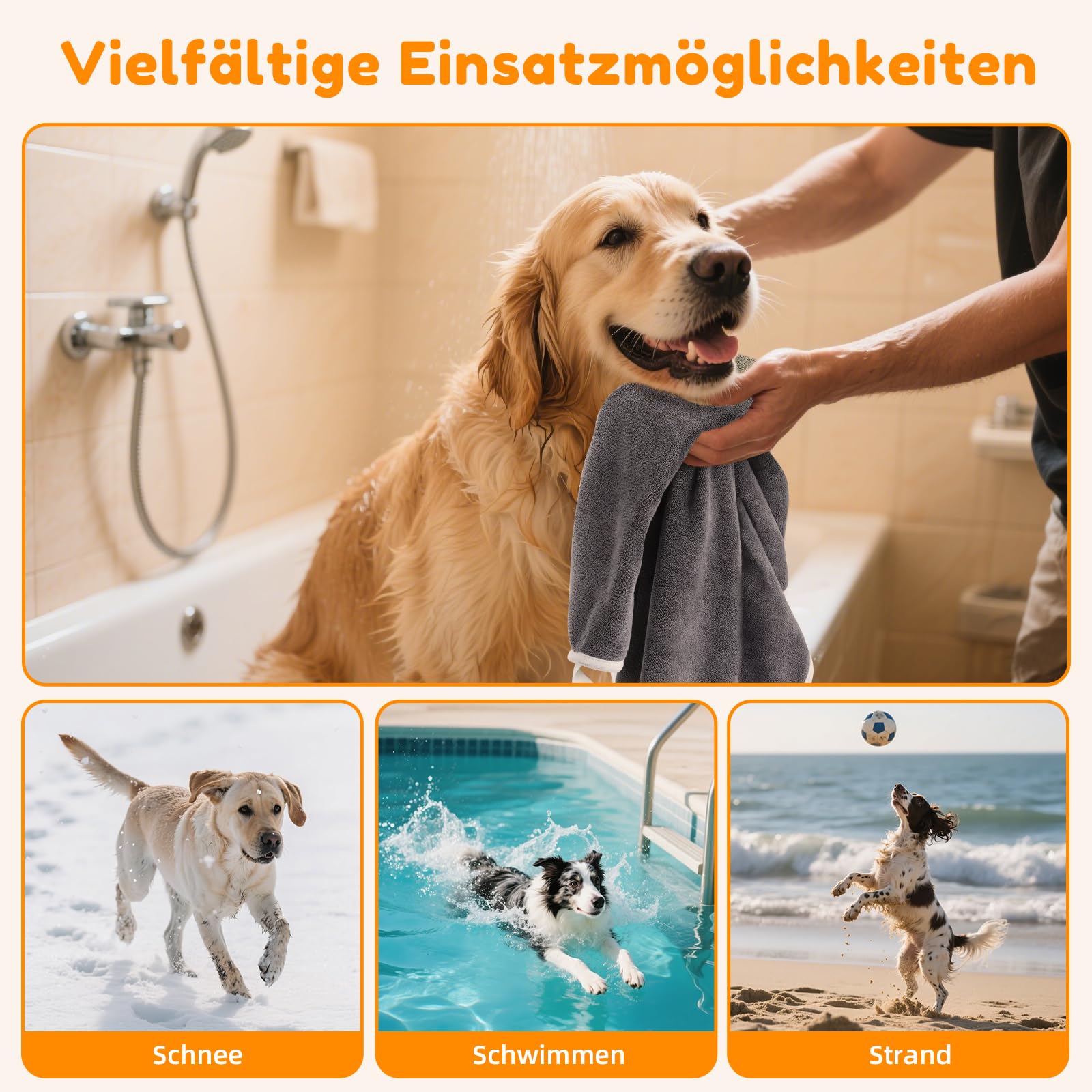 2er Set Hunde Handtuch extra saugfähig, Hundehandtücher aus Mikrofaser, Weich, Langlebig und Schnell Trocknend - Ideal für Kleine, Mittelgroße & Große Hunde
