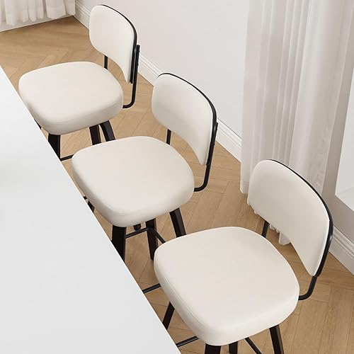 Miniatura 37 de Bekrvio Juego de 3 taburetes de bar giratorios de altura de mostrador, taburetes de bar tapizados de piel sintética con respaldo de ratán, sillas de