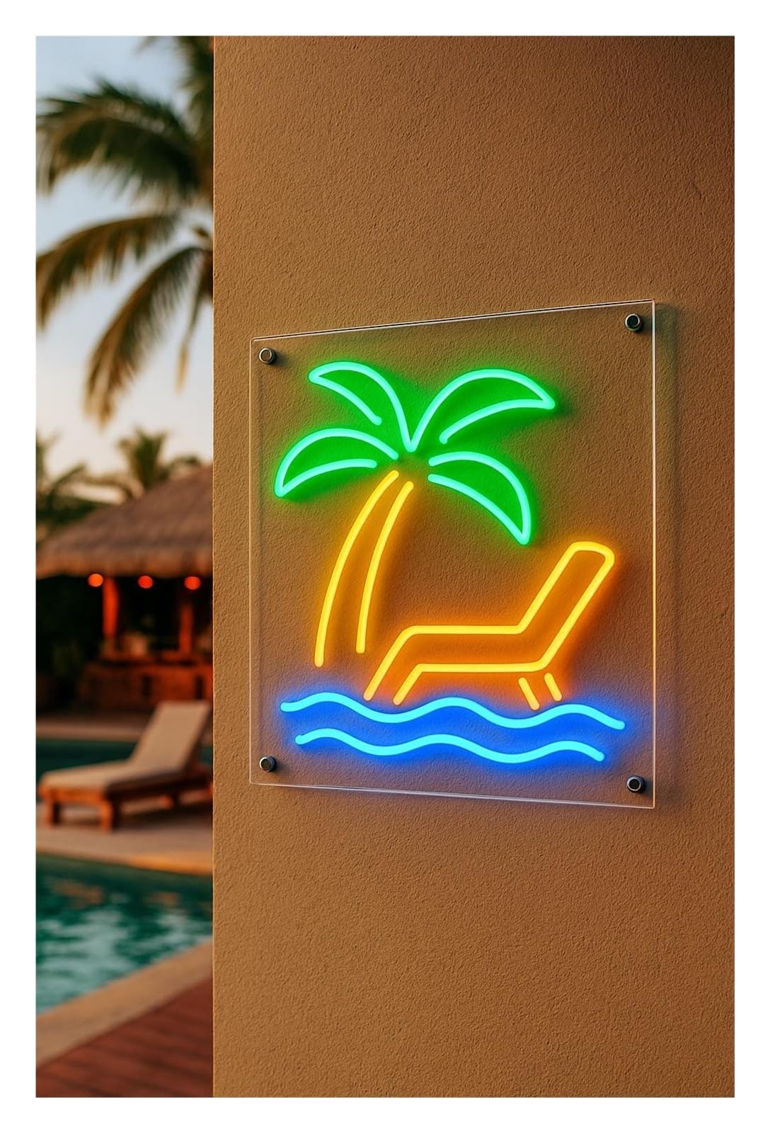RONGCH Hanging Art Signs Pool Neon Sign Palm Tree and Lounger for Gameroom Bedroom Bar Livingroom Birthday Party Wall Decoration 50cm(B)