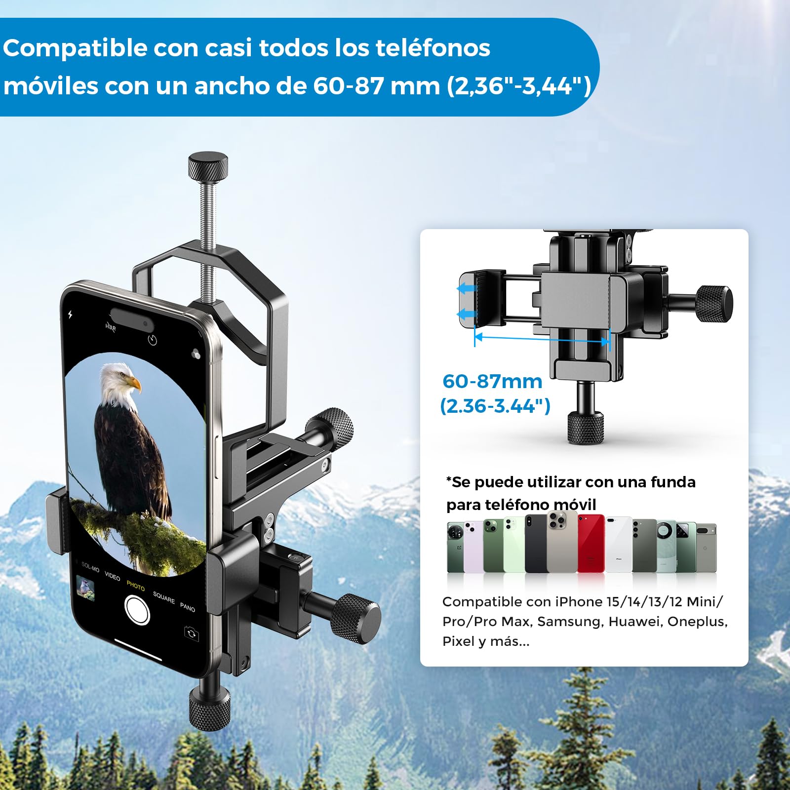 APEXEL 3-Axes Adaptador de Teléfono Móvil con Telescopio de Metal de 3 Ejes Cuenta con Bluetooth, Ajuste XYZ de Alta Precisión y Compatibilidad con Binoculares, Monoculares y Microscopios