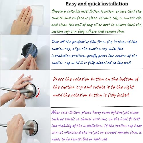 Miniatura 5 de DGYB Toallero ajustable con ventosa para baño de 14 pulgadas a 27 pulgadas, toallero de acero inoxidable de níquel cepillado para puerta de ducha de