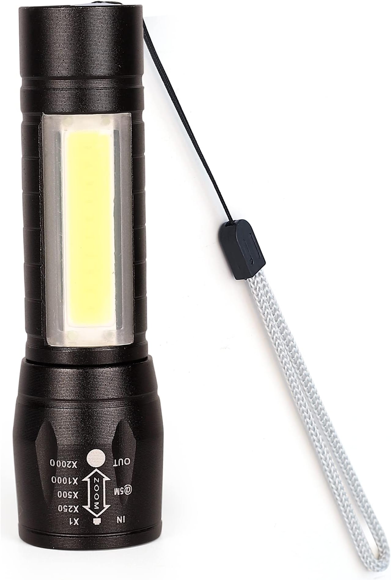 CARE 4 Rechargeable LED Flashlight with COB Work Light 3 Modes Waterproof Mini Torch with Hanging Rope, Zoomable Focus, Portable Camping & Emergency Light for Outdoor, Car, Home Use