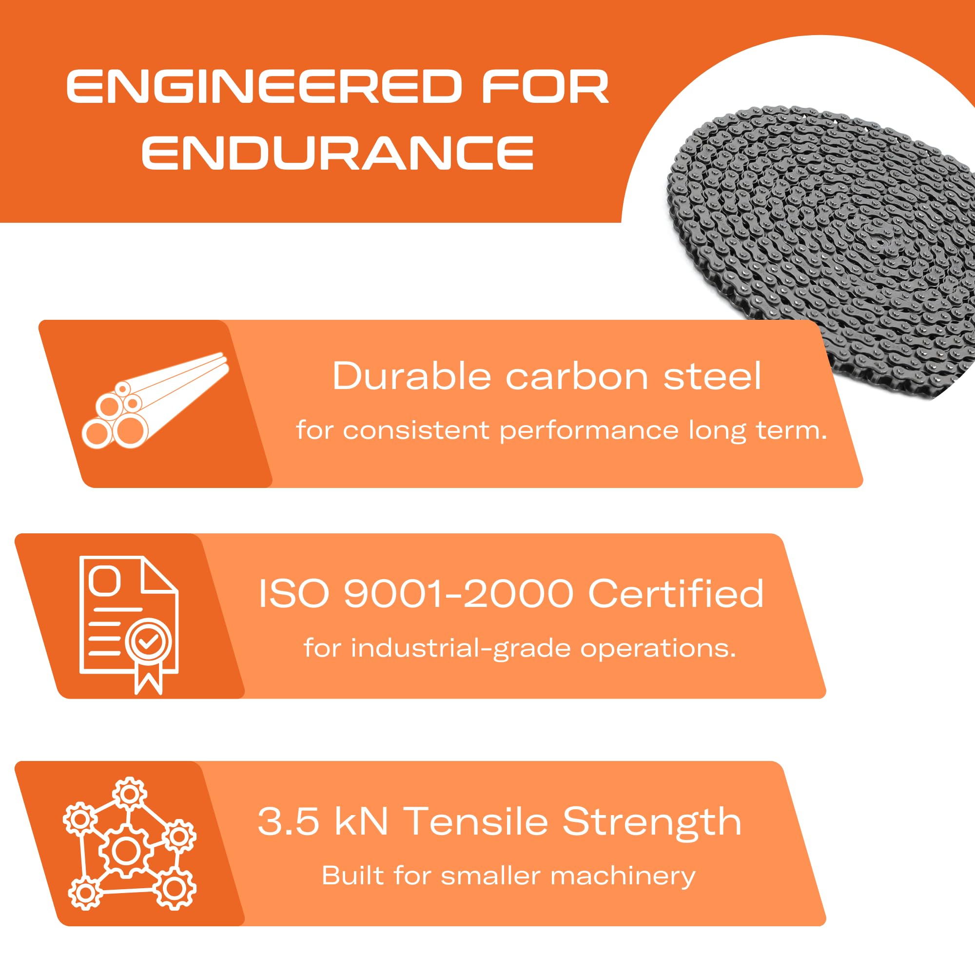 CHR #25 Roller Chain - 10FT | 479 Links + 2 Free Connecting Links | 1/4" Pitch Carbon Steel Chain | Roller Chain for Bikes, Go-Karts, Bicycles & Machinery | ISO 9001-2000 Certified — Amazon image 2
