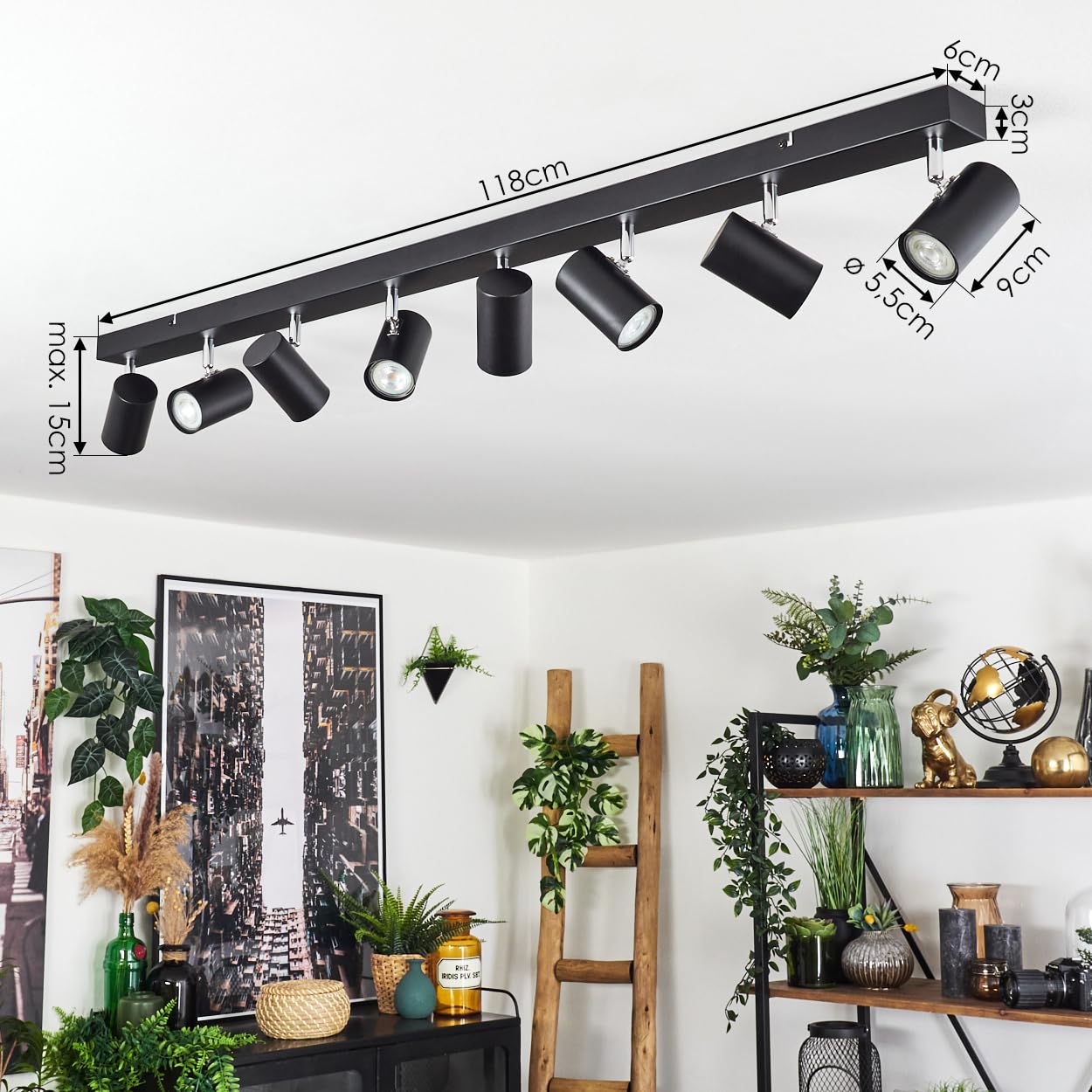 HOFSTEIN Deckenleuchte Gesteira, 8-flammige Deckenlampe aus Metall in Schwarz/Chromfarben, Leuchte im modernen Design mit verstellbaren Schirmen, GU10, Esszimmer, Wohnzimmer, Küche, Schlafzimmer, Flur