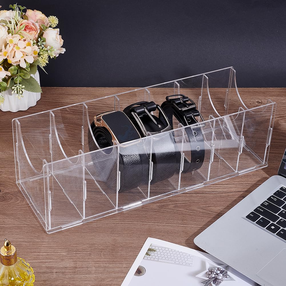 UNICRAFTALE Organizador de cinturón acrílico con 7 compartimentos, contenedor transparente para guardar relojes, corbatas, joyas y accesorios para armario