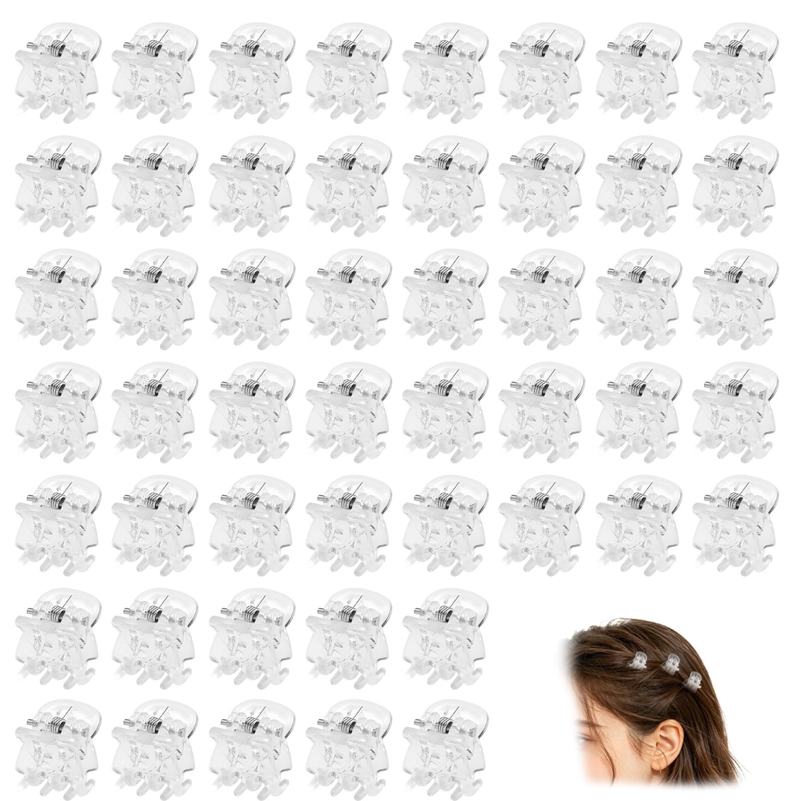 50 piccoli fermagli per capelli trasparenti in plastica 1,5 cm, riutilizzabili per ragazze e donne, accessori per acconciature quotidiane, feste, raccolti, trecce e styling professionale
